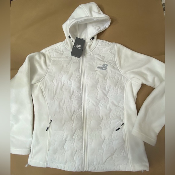 New Balance [XL] Branded White Full-Zip Fleece Jacket - Picture 1 of 15